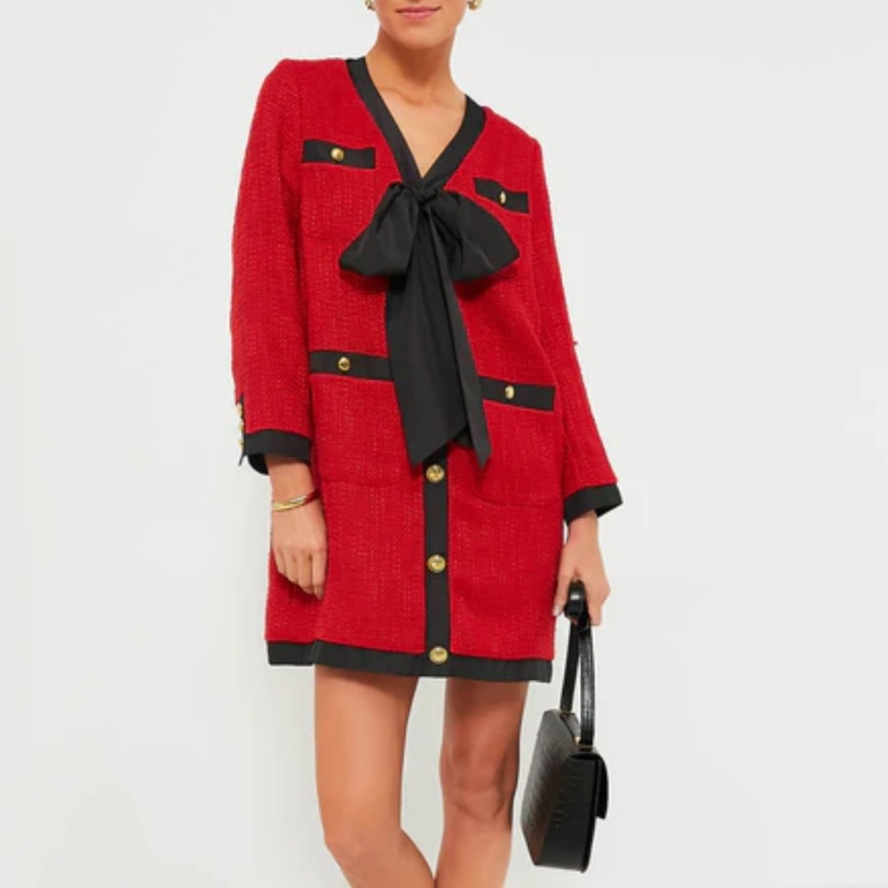Tuckernuck Pomander Place Red Coco Tweed Bow Dress